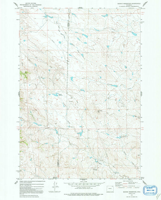 Classic USGS Bonnie Reservoir Wyoming 7.5'x7.5' Topo Map Image