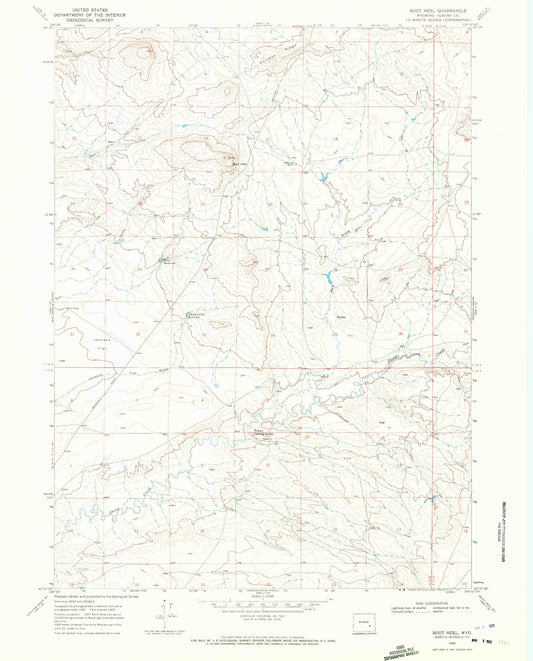 Classic USGS Boot Heel Wyoming 7.5'x7.5' Topo Map Image