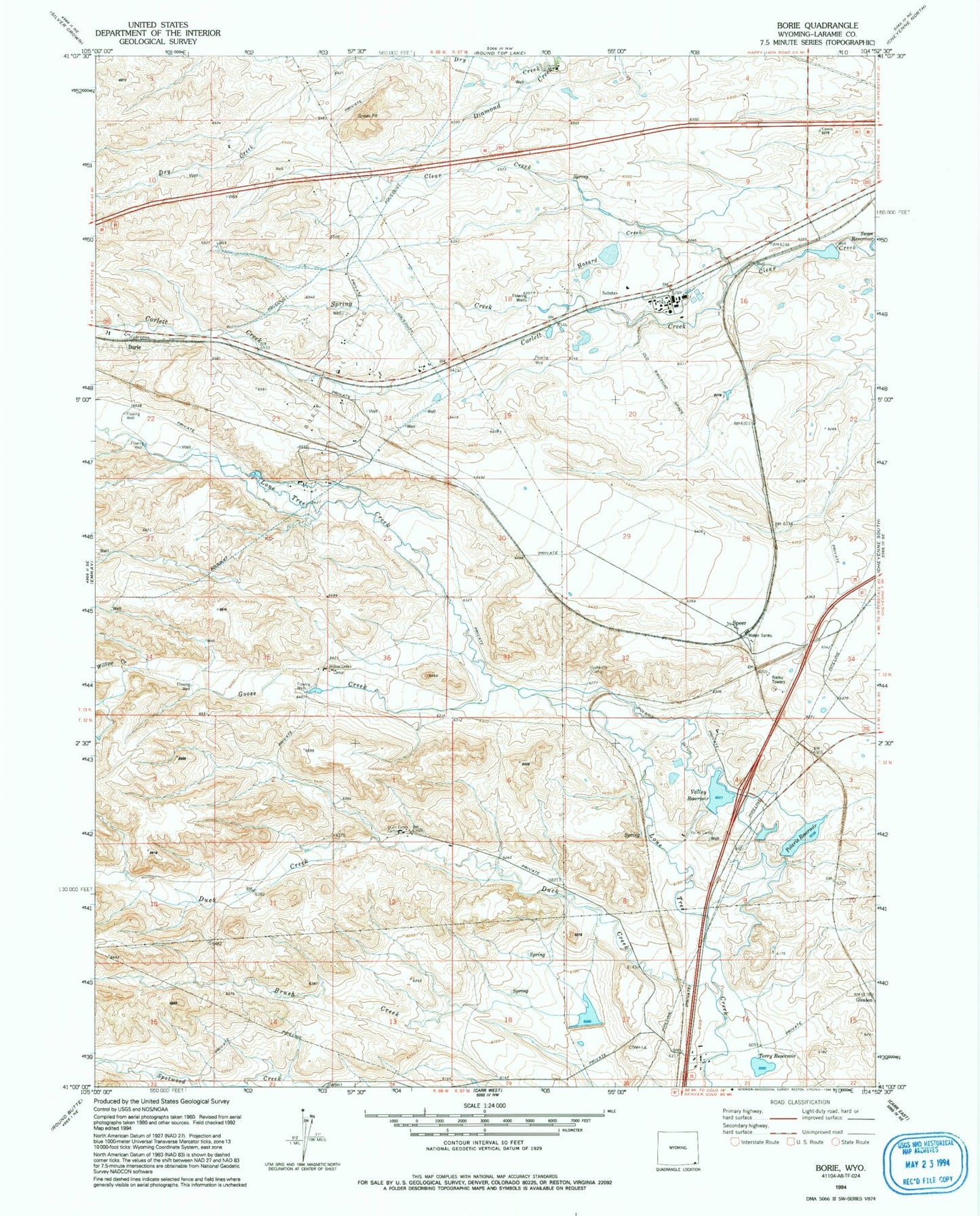 Classic USGS Borie Wyoming 7.5'x7.5' Topo Map Image