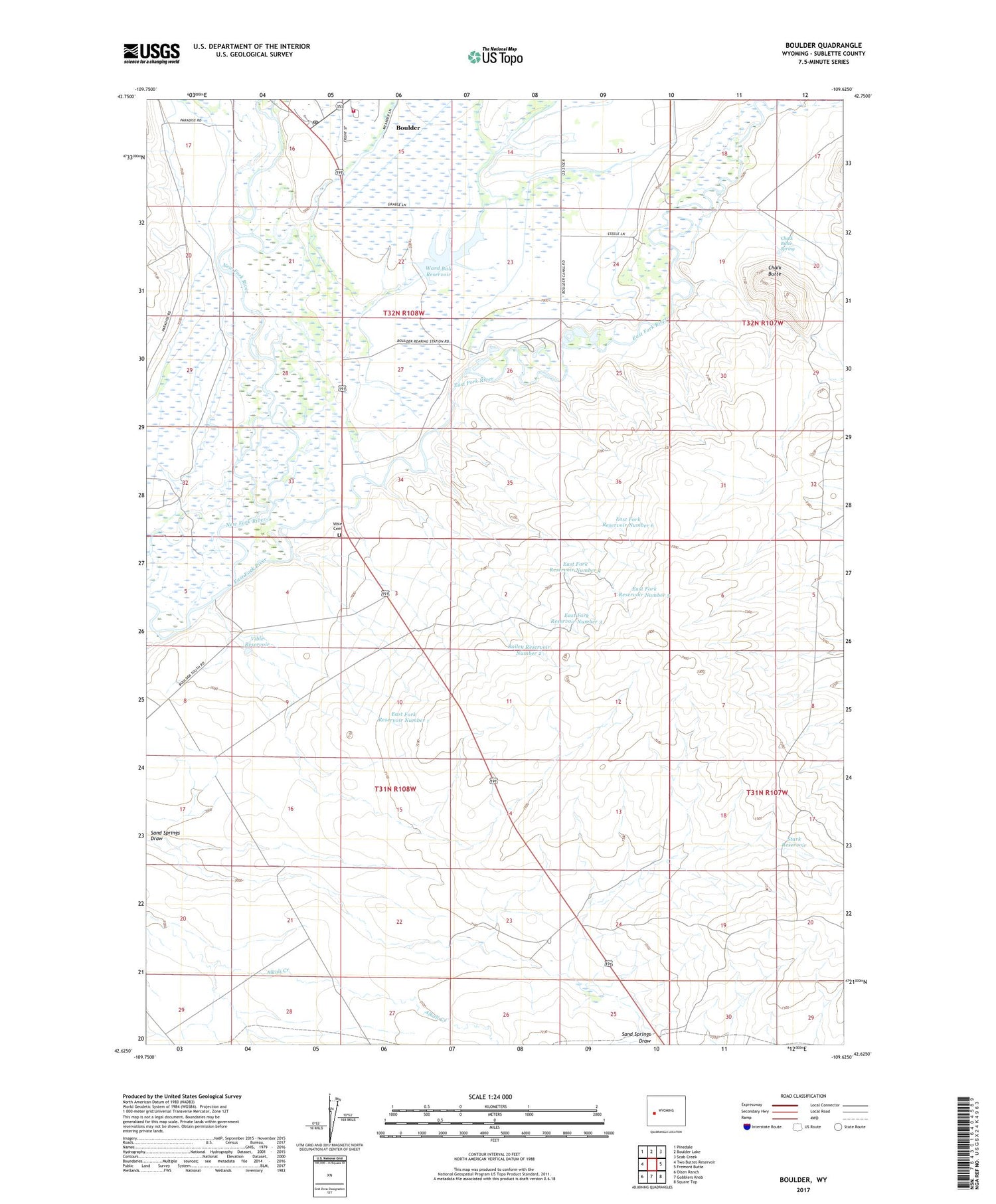 Boulder Wyoming US Topo Map Image
