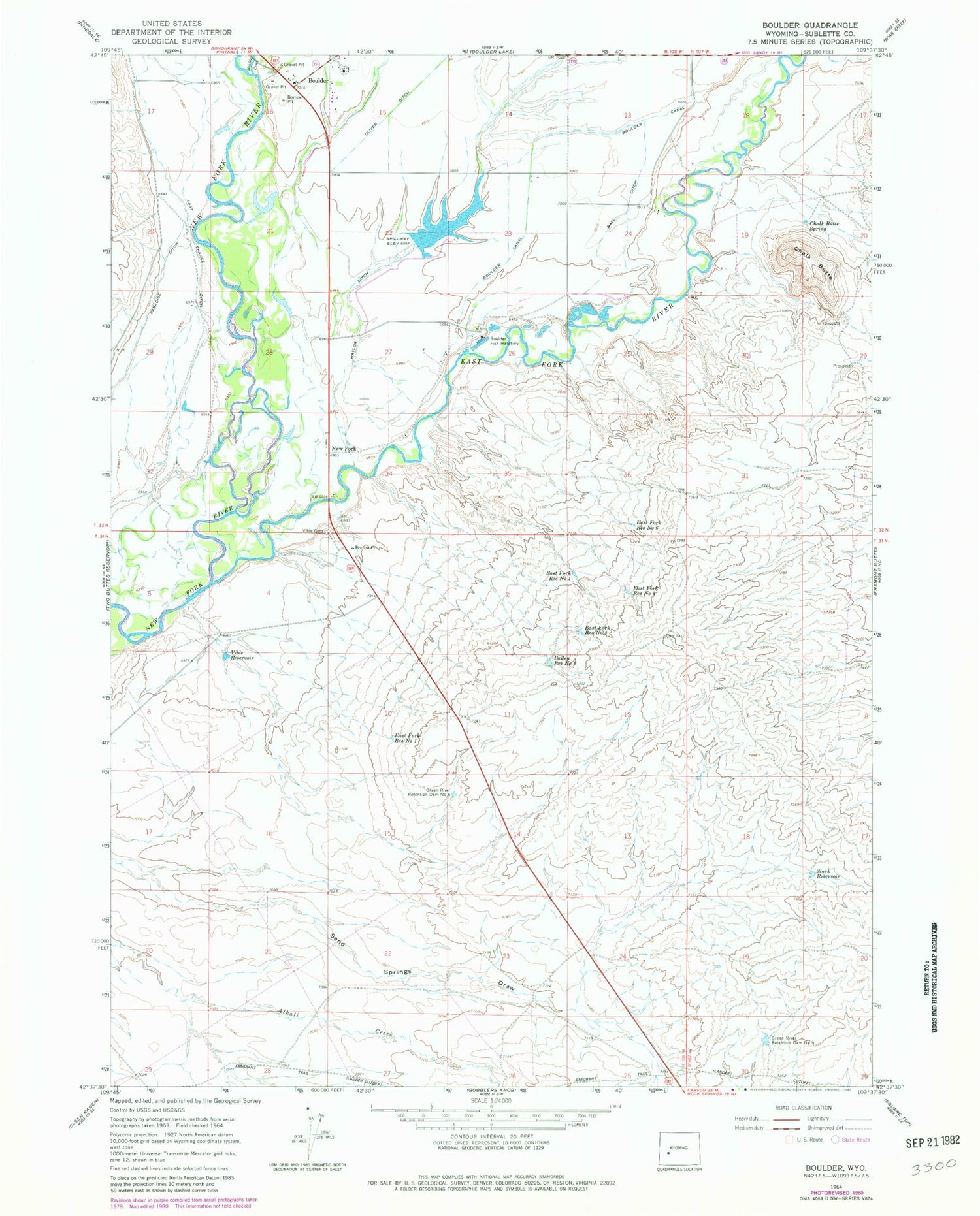 Classic USGS Boulder Wyoming 7.5'x7.5' Topo Map Image