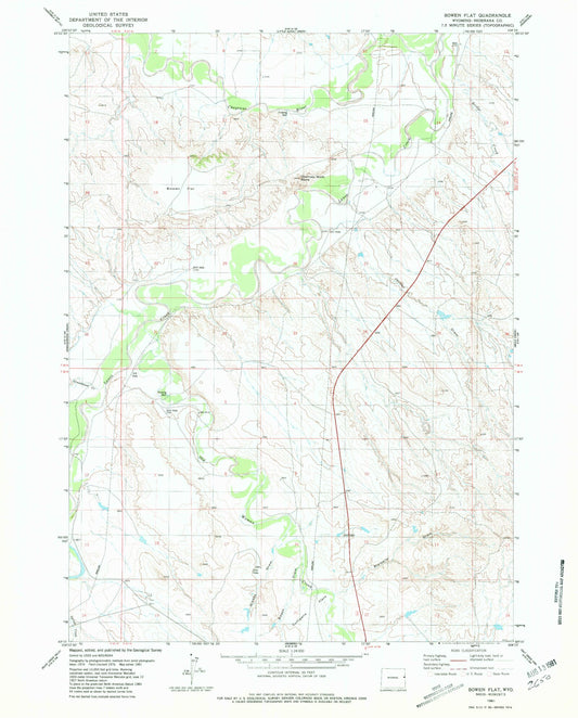 Classic USGS Bowen Flat Wyoming 7.5'x7.5' Topo Map Image