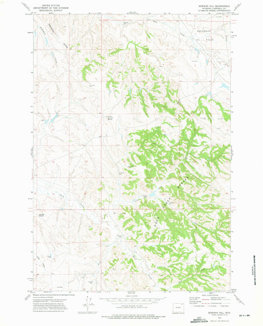 Classic USGS Bowman Hill Wyoming 7.5'x7.5' Topo Map Image
