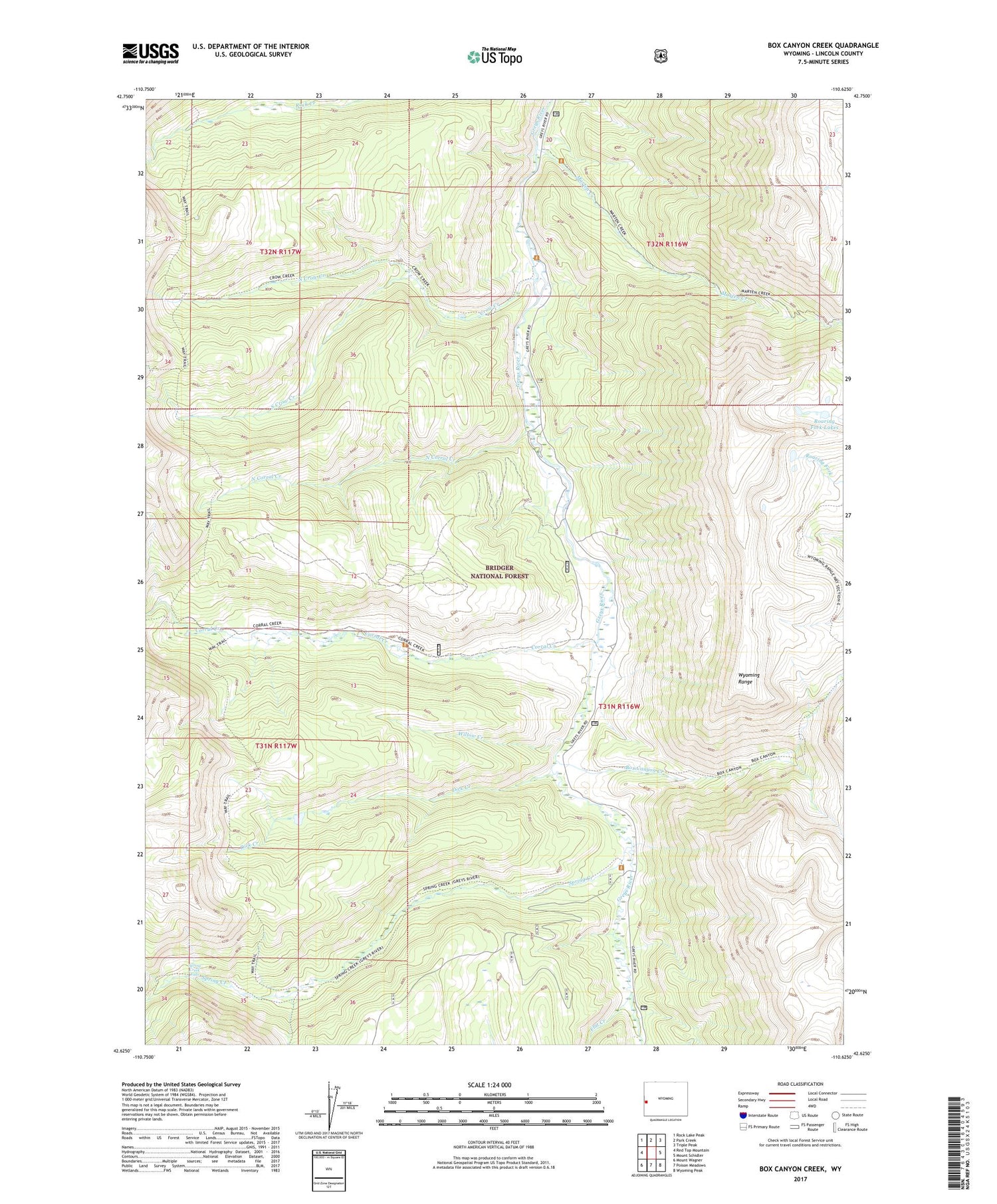Box Canyon Creek Wyoming US Topo Map Image