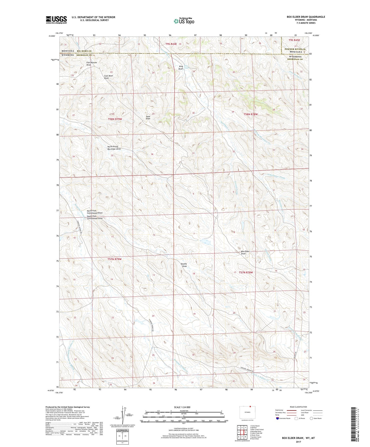 Box Elder Draw Wyoming US Topo Map Image