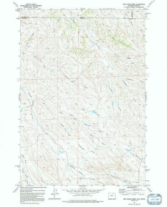 Classic USGS Box Elder Draw Wyoming 7.5'x7.5' Topo Map Image