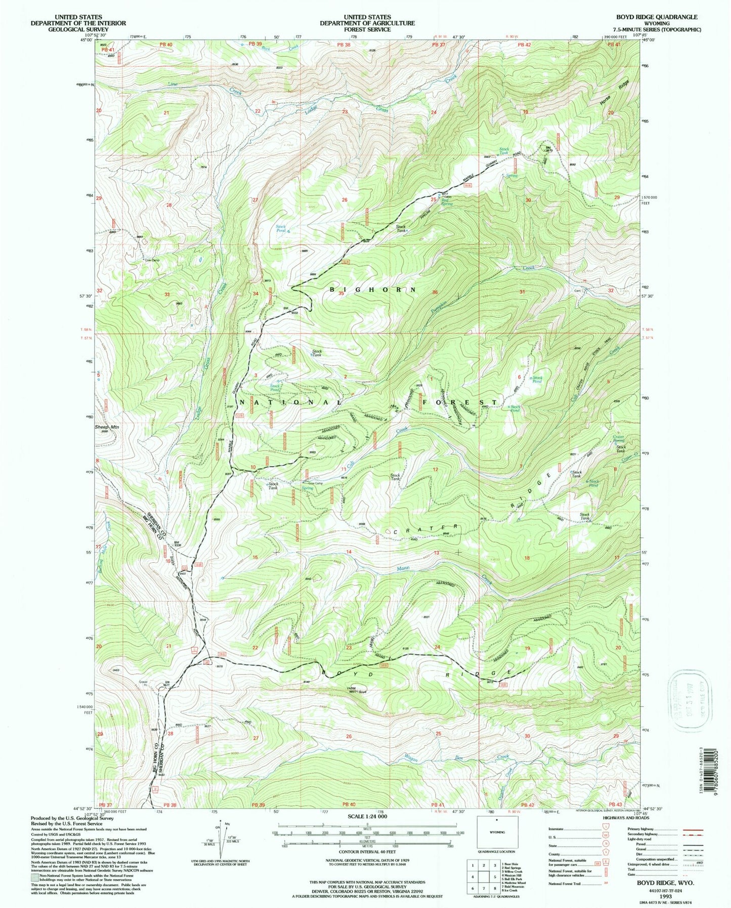 Classic USGS Boyd Ridge Wyoming 7.5'x7.5' Topo Map Image