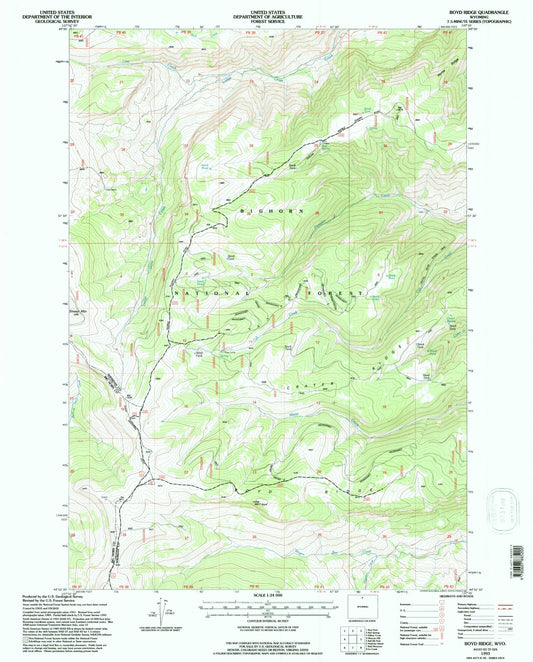 Classic USGS Boyd Ridge Wyoming 7.5'x7.5' Topo Map Image