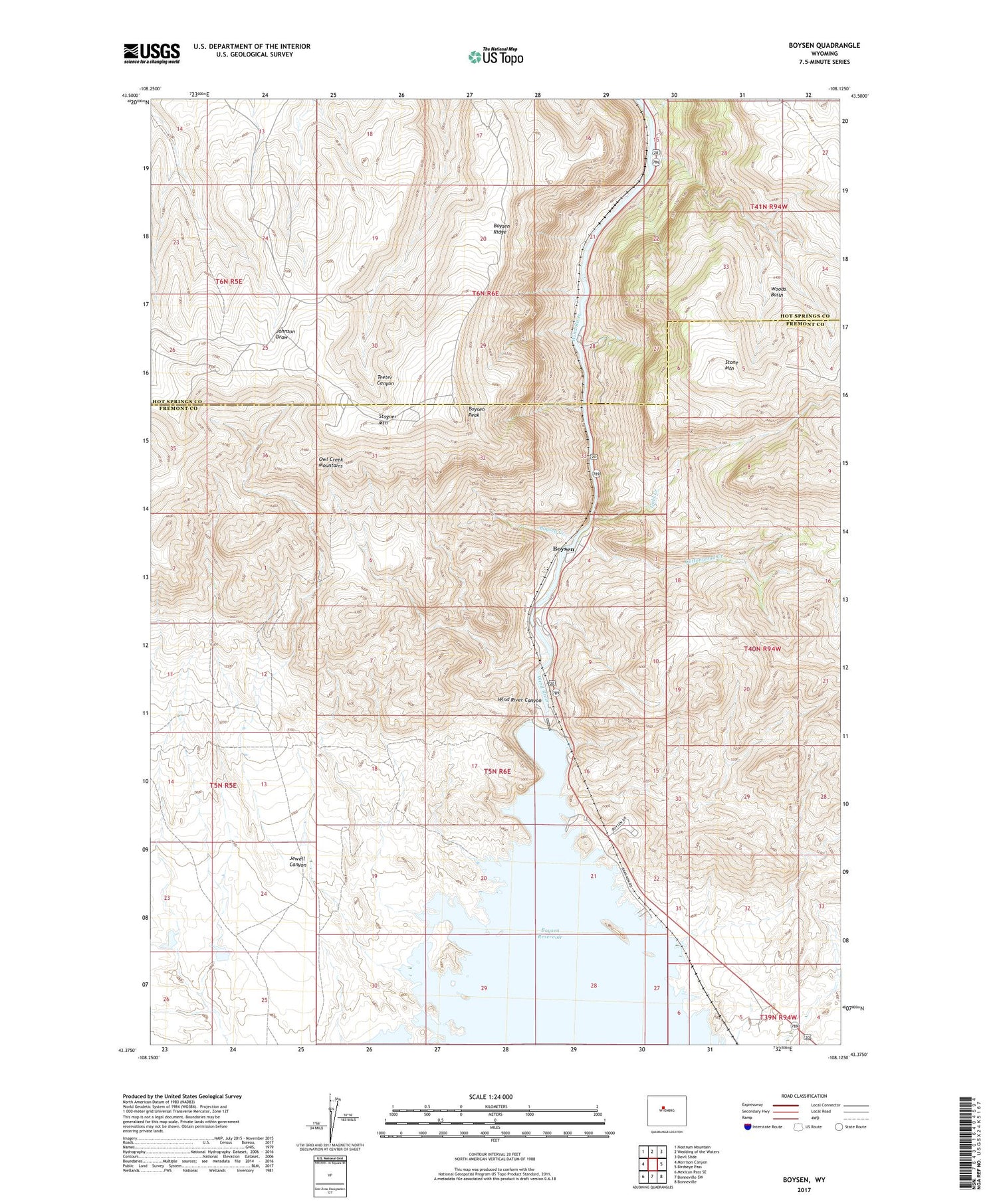 Boysen Wyoming US Topo Map Image