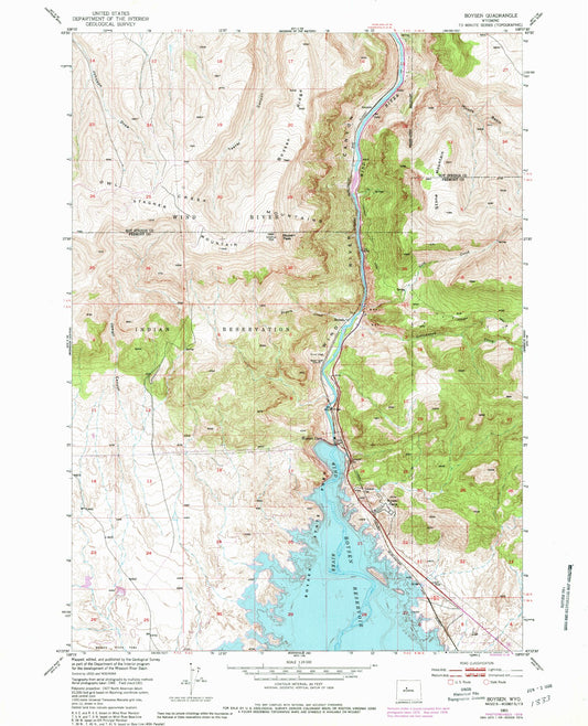 Classic USGS Boysen Wyoming 7.5'x7.5' Topo Map Image