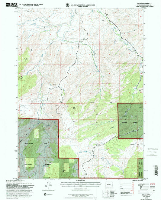 Classic USGS Braae Wyoming 7.5'x7.5' Topo Map Image