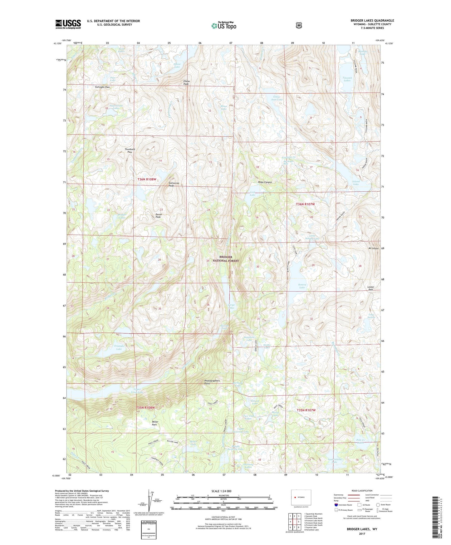 Bridger Lakes Wyoming US Topo Map Image