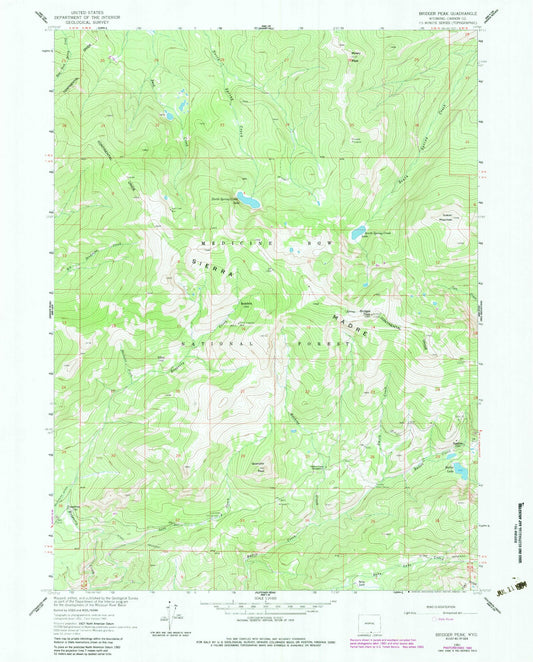 Classic USGS Bridger Peak Wyoming 7.5'x7.5' Topo Map Image