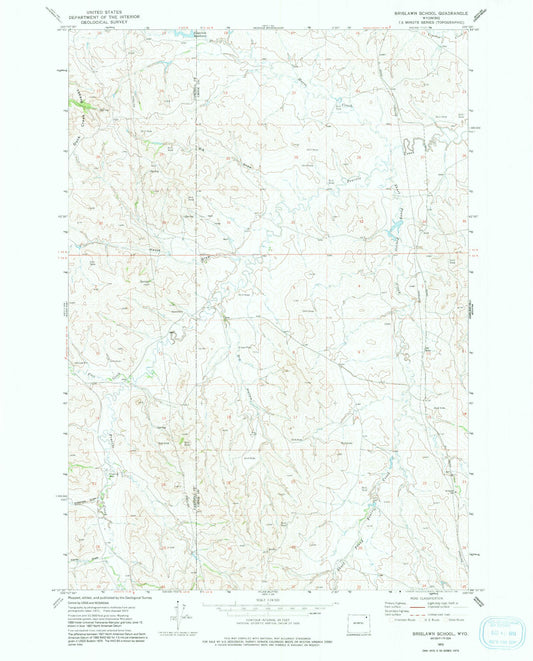 Classic USGS Brislawn School Wyoming 7.5'x7.5' Topo Map Image