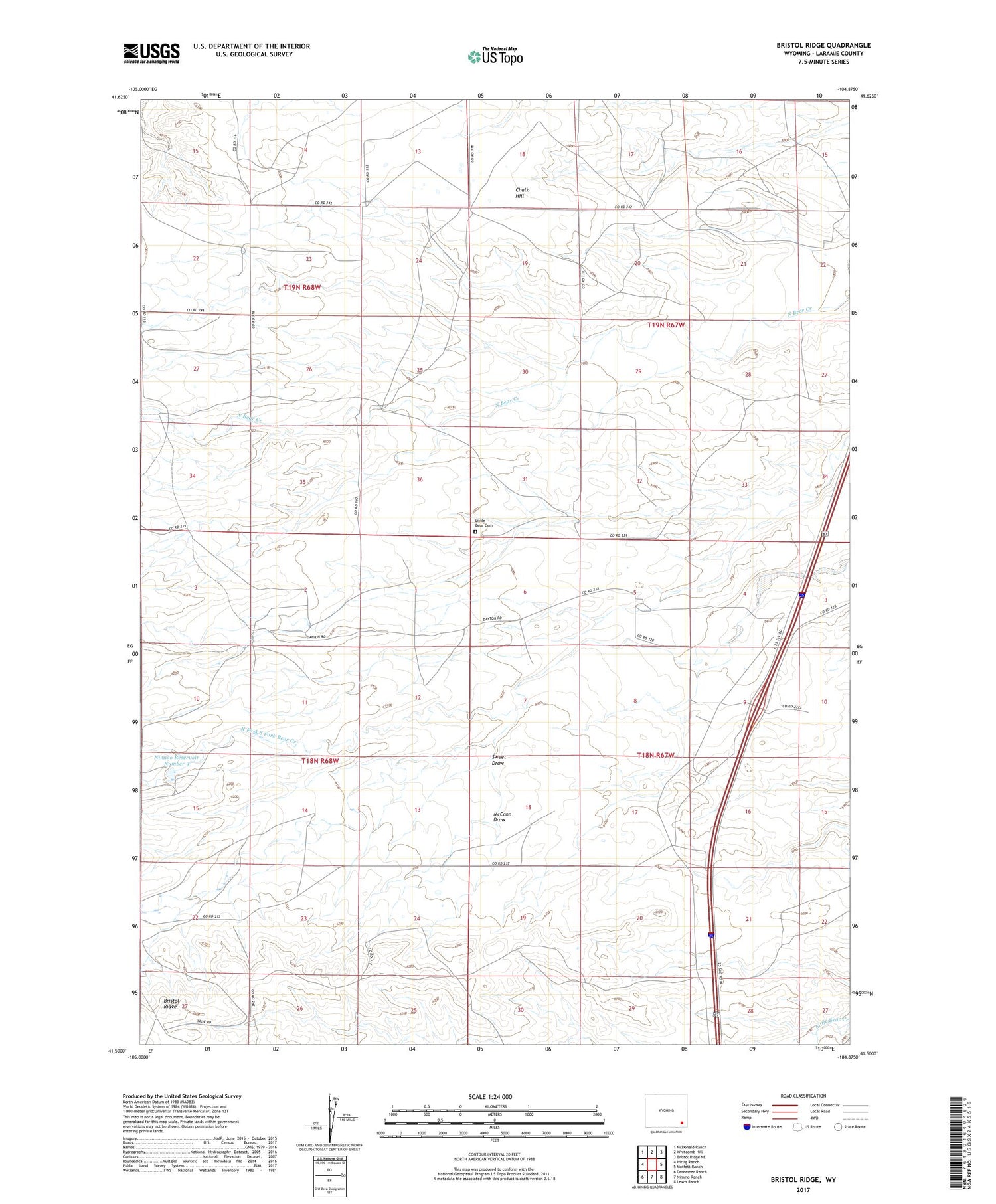 Bristol Ridge Wyoming US Topo Map Image