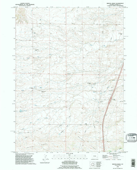 Classic USGS Bristol Ridge Wyoming 7.5'x7.5' Topo Map Image