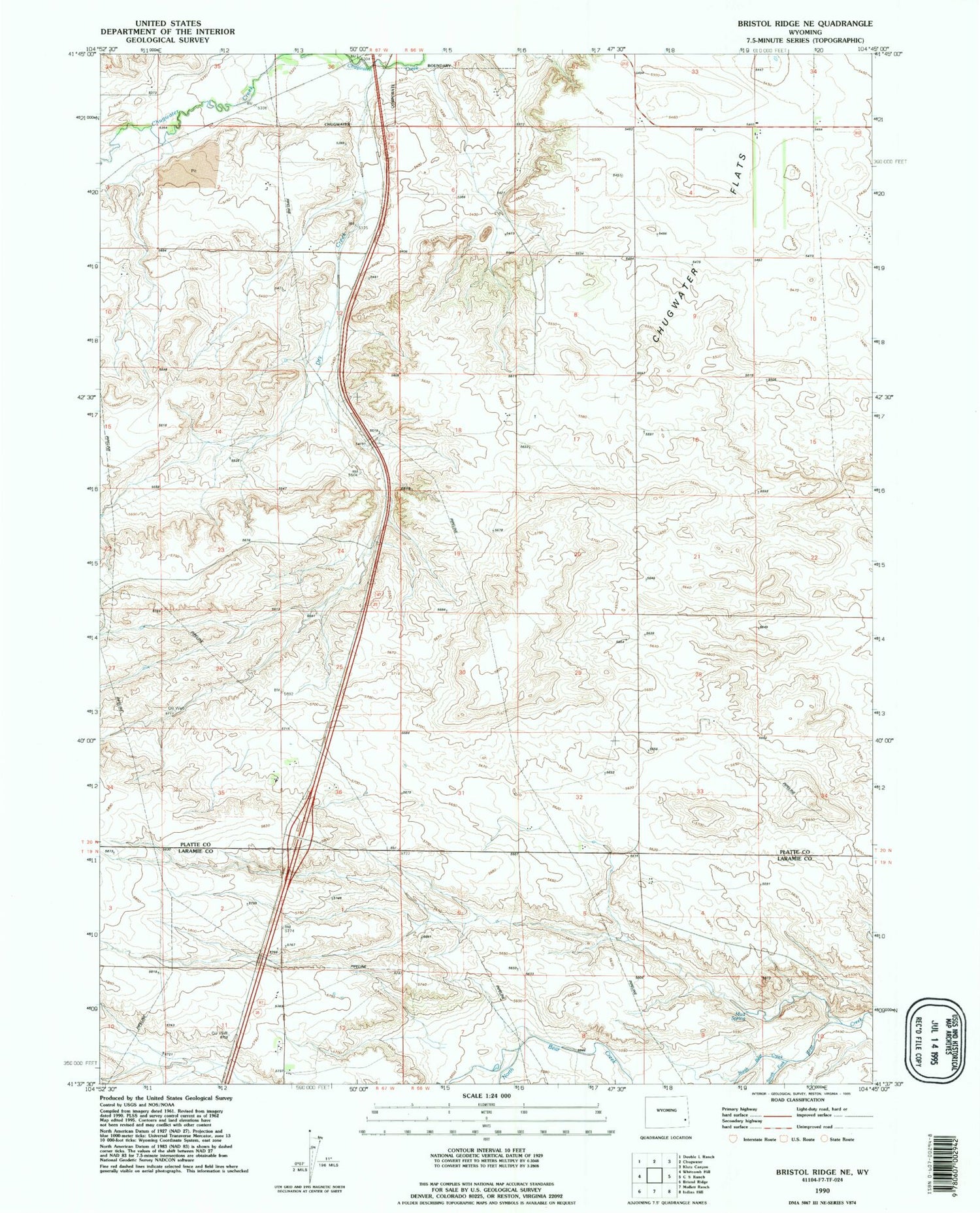 Classic USGS Bristol Ridge NE Wyoming 7.5'x7.5' Topo Map Image