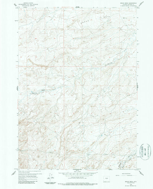 Classic USGS Broad Mesa Wyoming 7.5'x7.5' Topo Map Image
