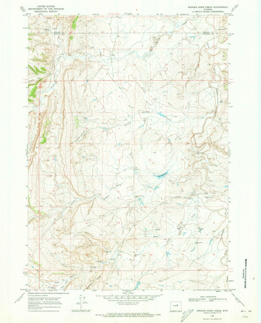 Classic USGS Broken Horn Creek Wyoming 7.5'x7.5' Topo Map Image