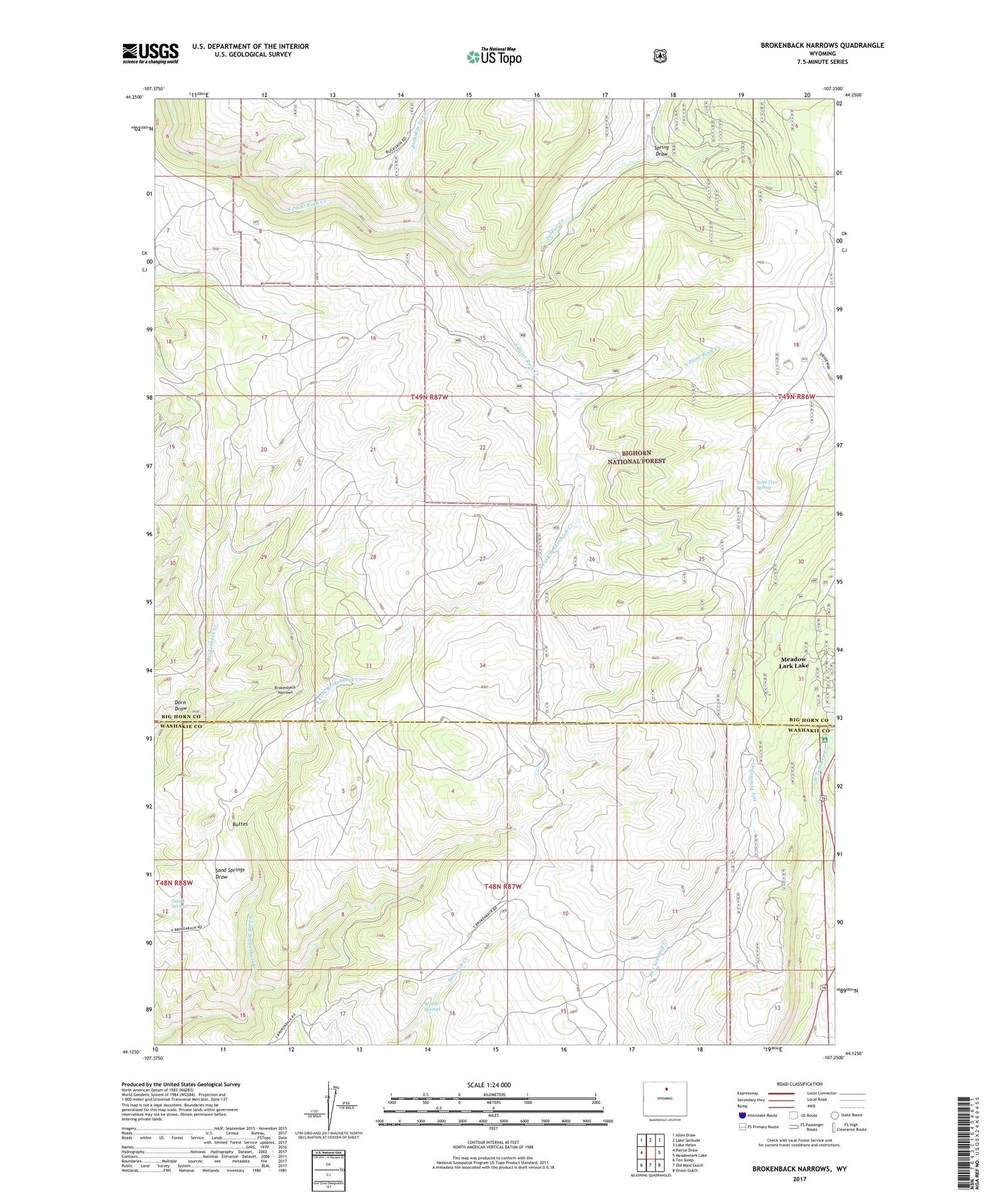 Brokenback Narrows Wyoming US Topo Map Image