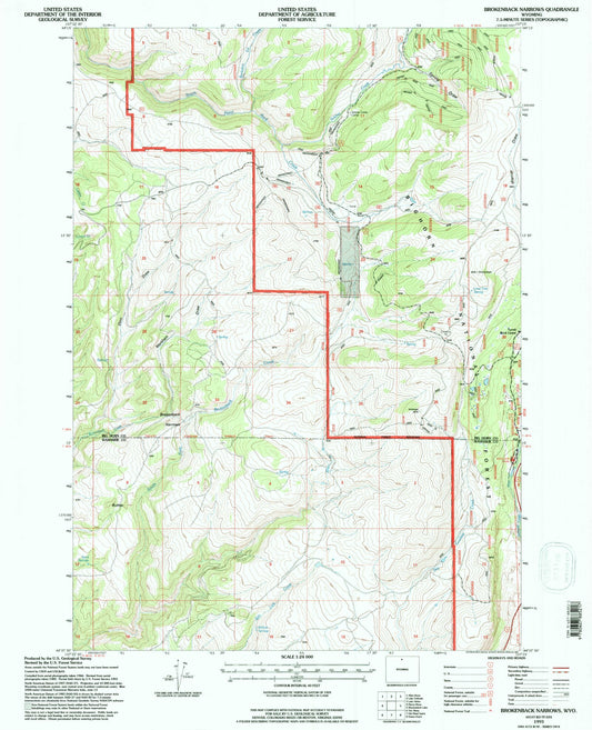 Classic USGS Brokenback Narrows Wyoming 7.5'x7.5' Topo Map Image
