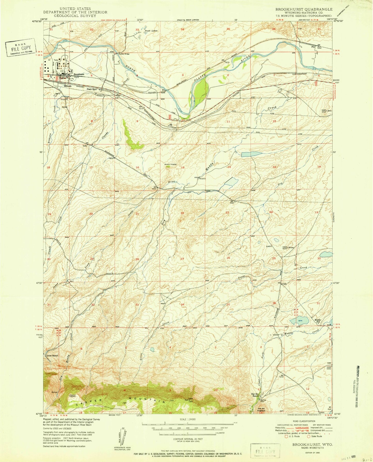 Classic USGS Brookhurst Wyoming 7.5'x7.5' Topo Map Image