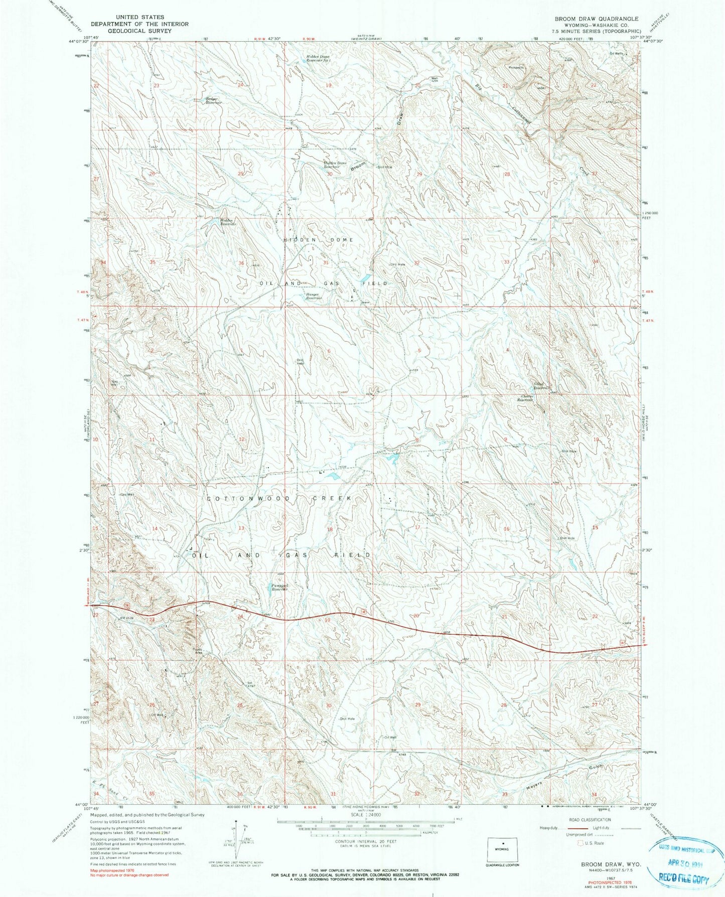 Classic USGS Broom Draw Wyoming 7.5'x7.5' Topo Map Image