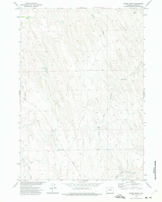Classic USGS Brown Ranch Wyoming 7.5'x7.5' Topo Map Image