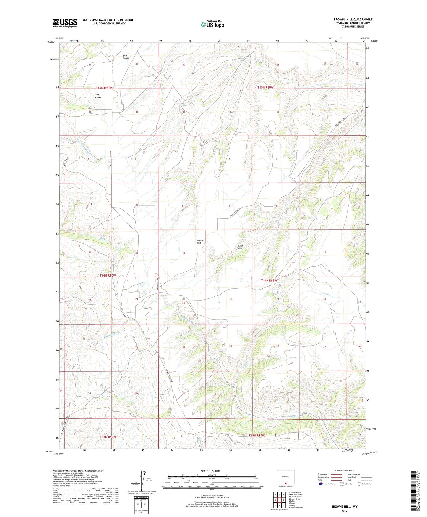 Browns Hill Wyoming US Topo Map Image