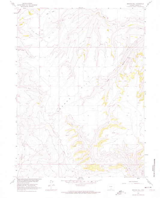 Classic USGS Browns Hill Wyoming 7.5'x7.5' Topo Map Image