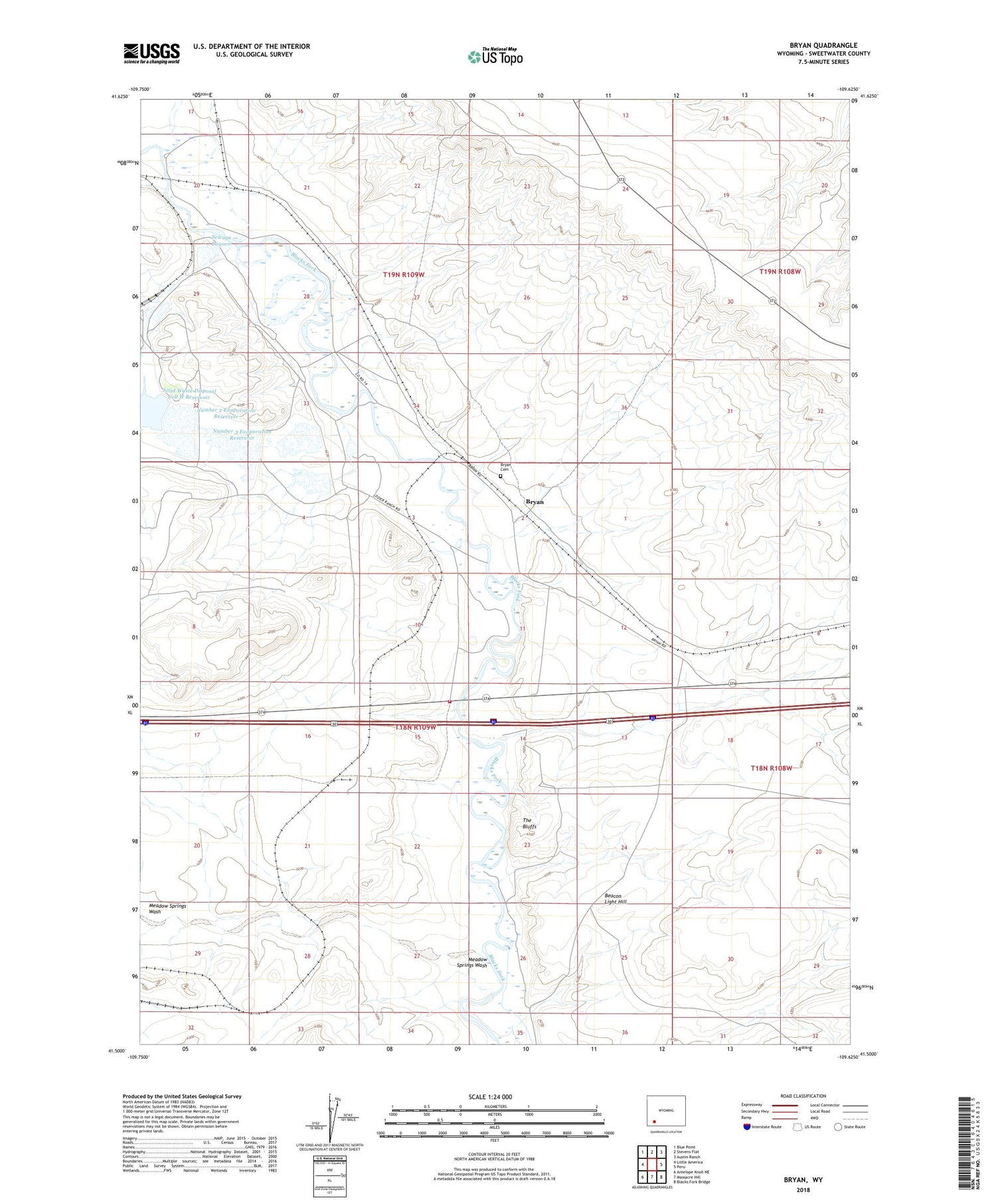 Bryan Wyoming US Topo Map Image