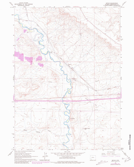 Classic USGS Bryan Wyoming 7.5'x7.5' Topo Map Image