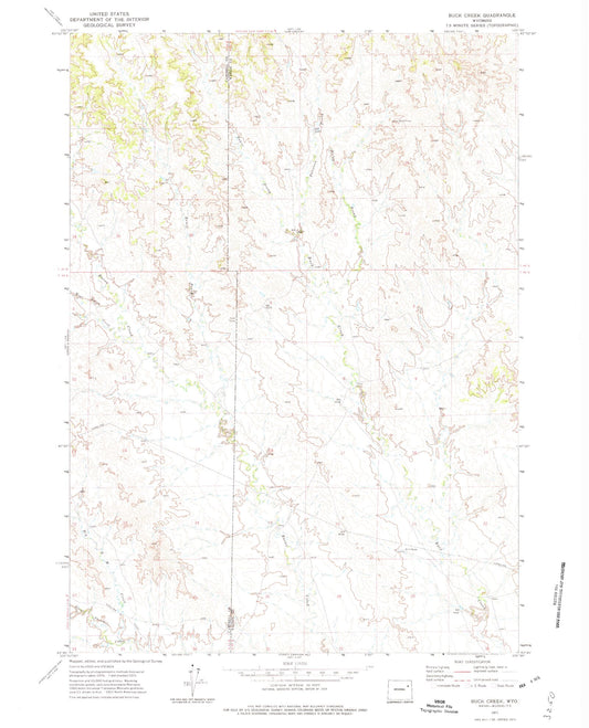 Classic USGS Buck Creek Wyoming 7.5'x7.5' Topo Map Image