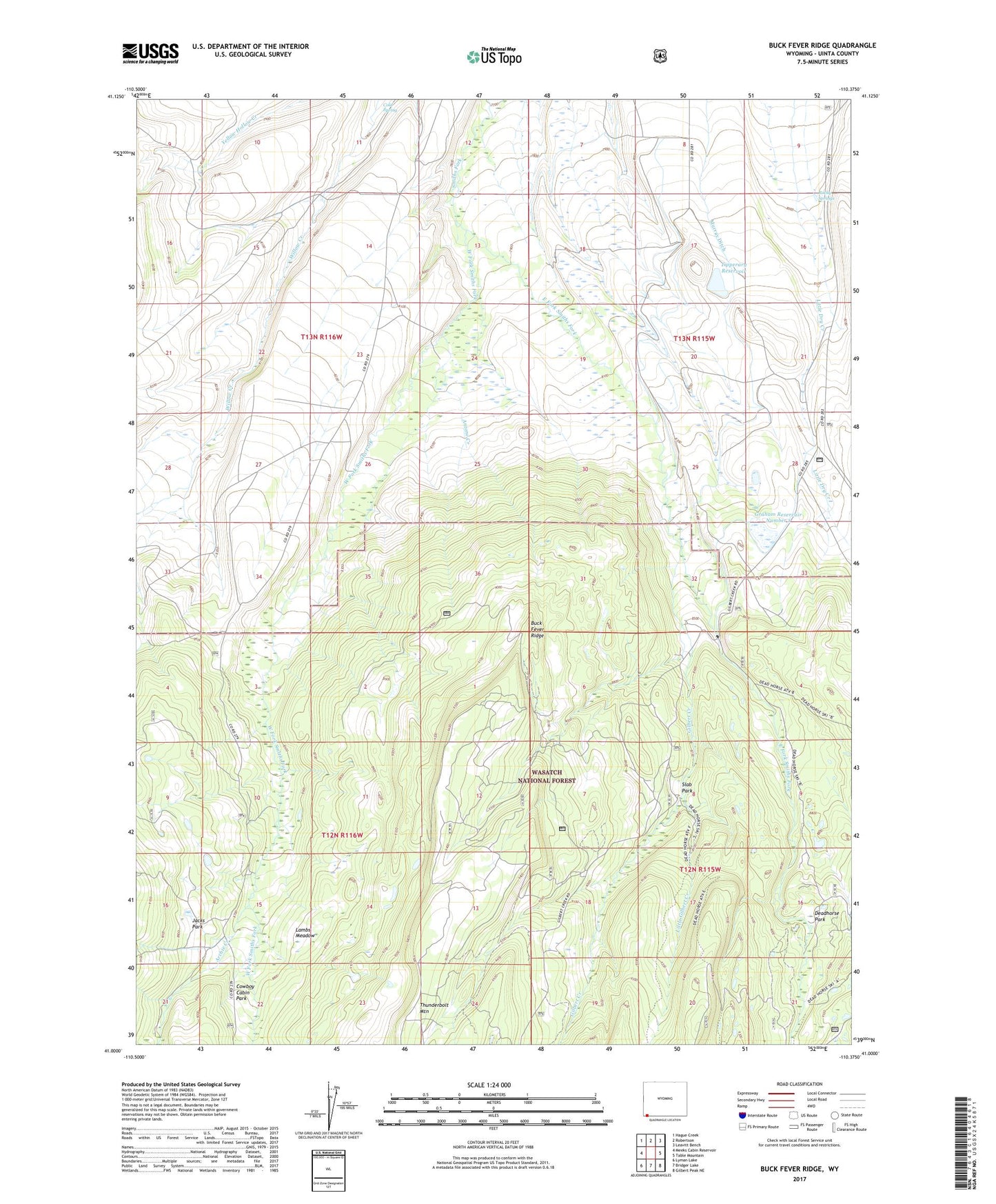 Buck Fever Ridge Wyoming US Topo Map Image