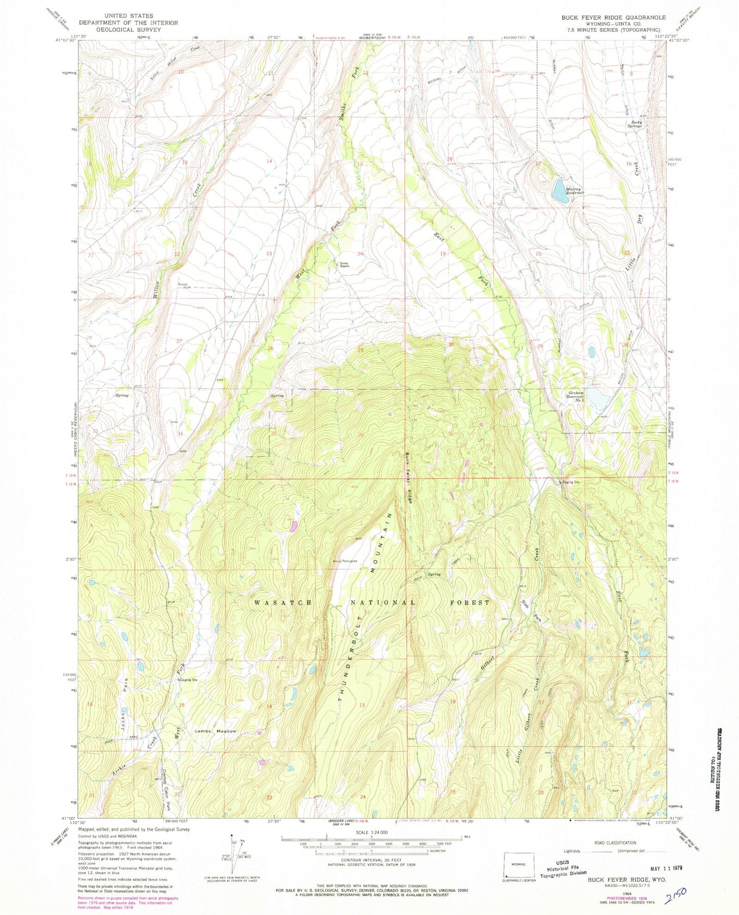 Classic USGS Buck Fever Ridge Wyoming 7.5'x7.5' Topo Map Image