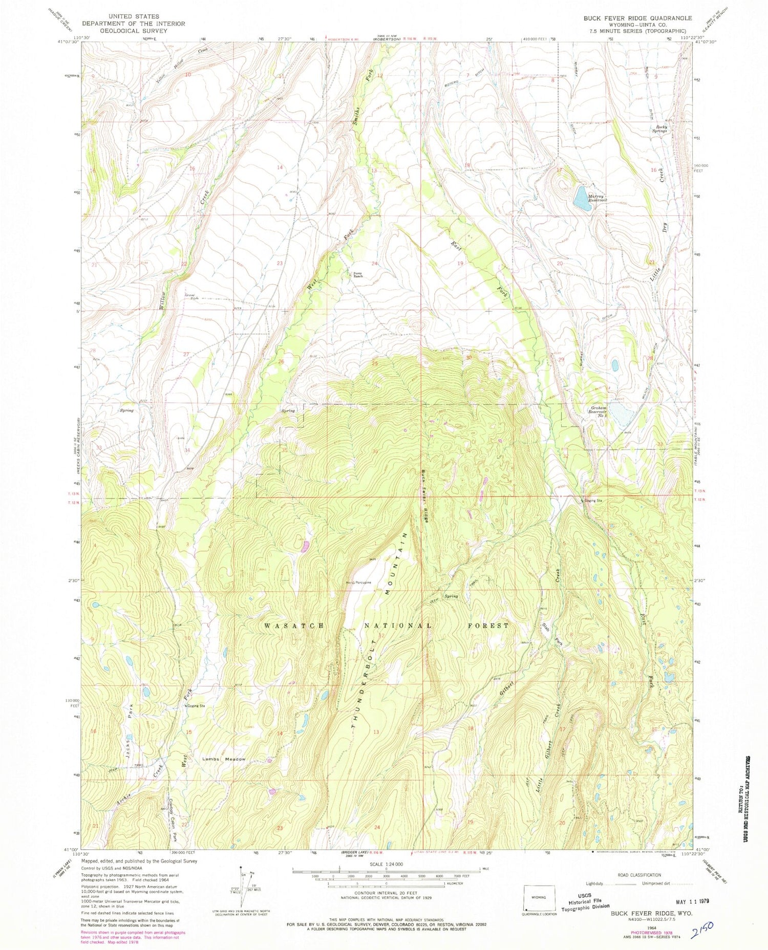 Classic USGS Buck Fever Ridge Wyoming 7.5'x7.5' Topo Map Image