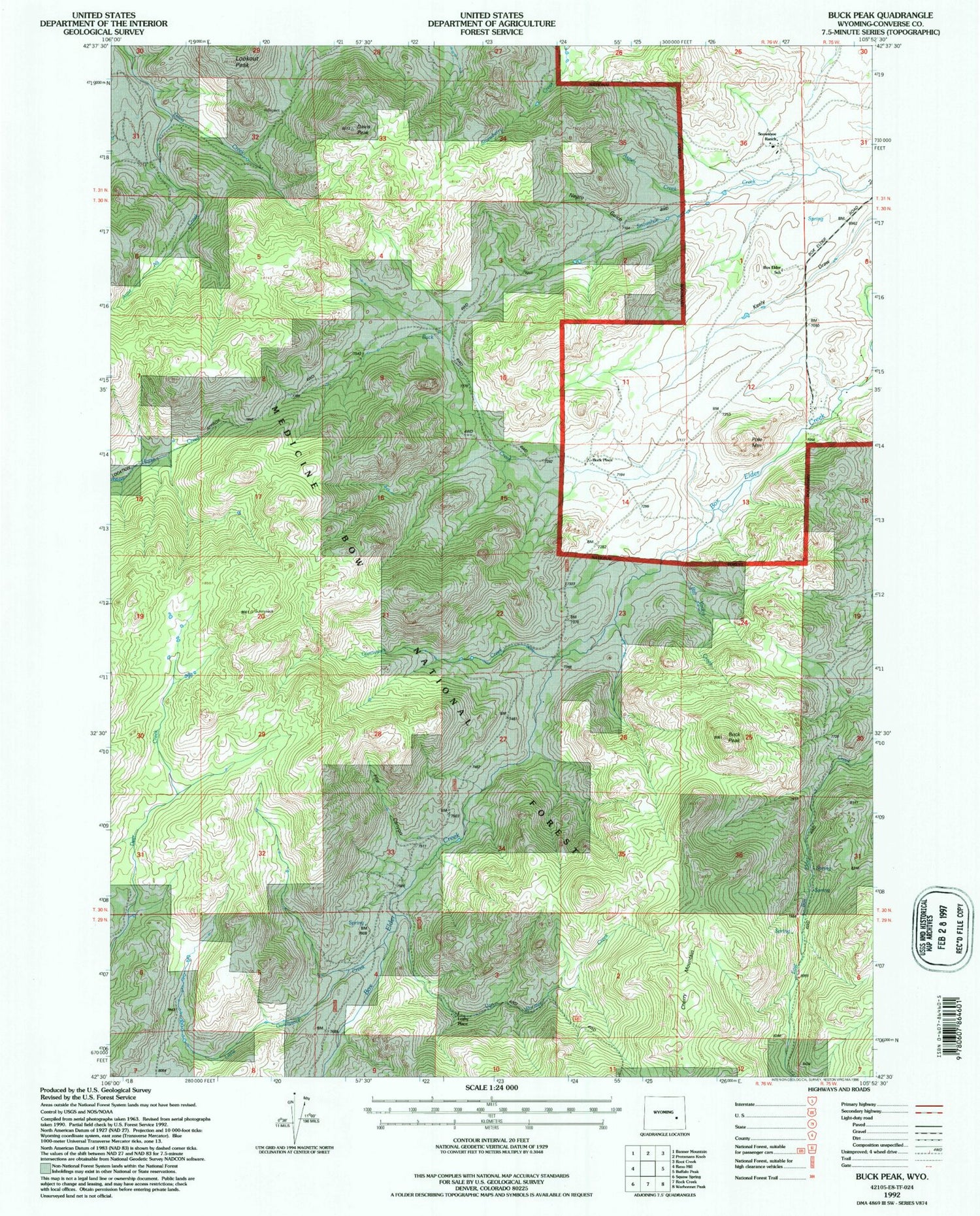 Classic USGS Buck Peak Wyoming 7.5'x7.5' Topo Map Image