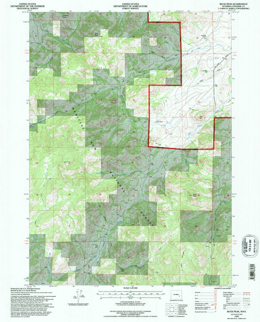 Classic USGS Buck Peak Wyoming 7.5'x7.5' Topo Map Image