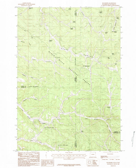 Classic USGS Buckhorn Wyoming 7.5'x7.5' Topo Map Image
