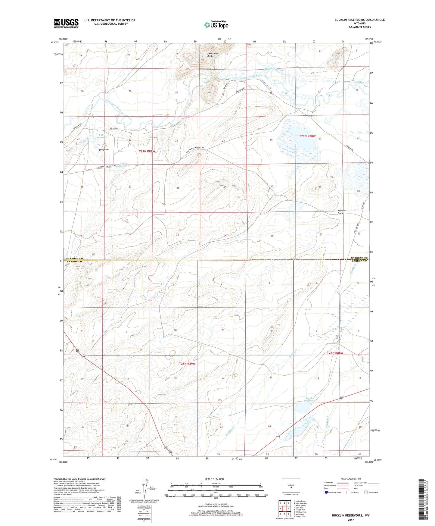 Bucklin Reservoirs Wyoming US Topo Map Image