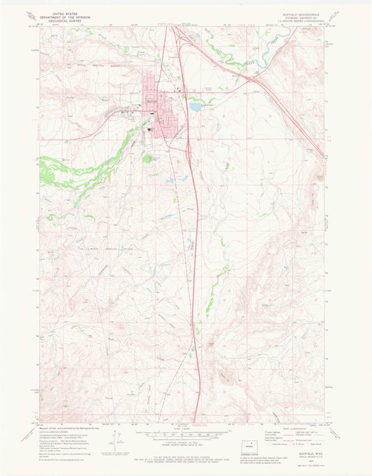Classic USGS Buffalo Wyoming 7.5'x7.5' Topo Map Image
