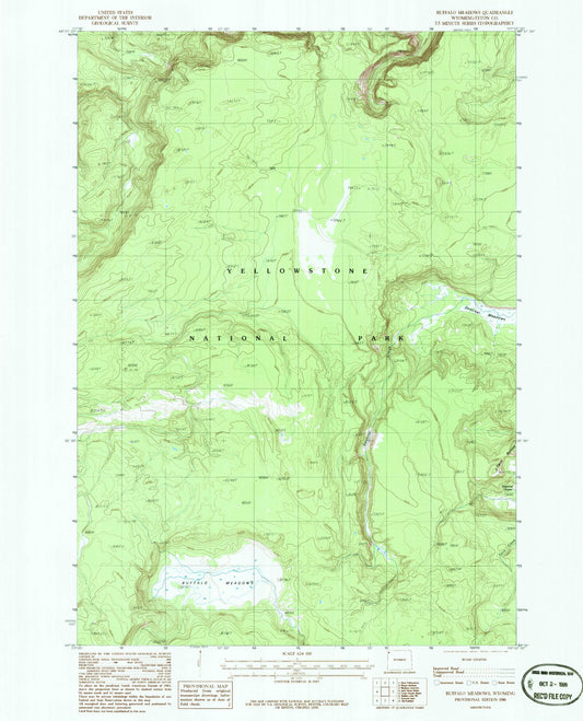 Classic USGS Buffalo Meadows Wyoming 7.5'x7.5' Topo Map Image