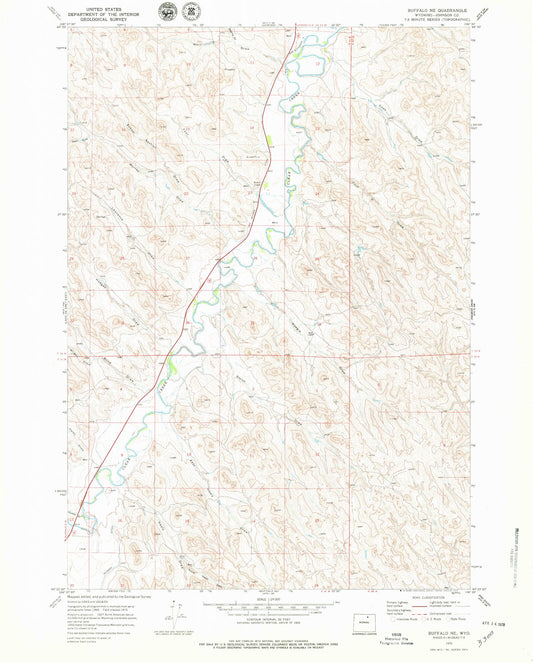 Classic USGS Buffalo NE Wyoming 7.5'x7.5' Topo Map Image