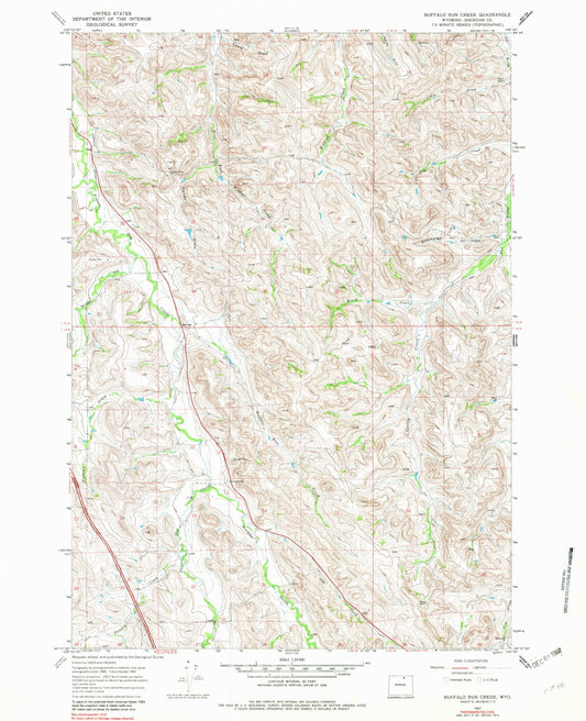 Classic USGS Buffalo Run Creek Wyoming 7.5'x7.5' Topo Map Image