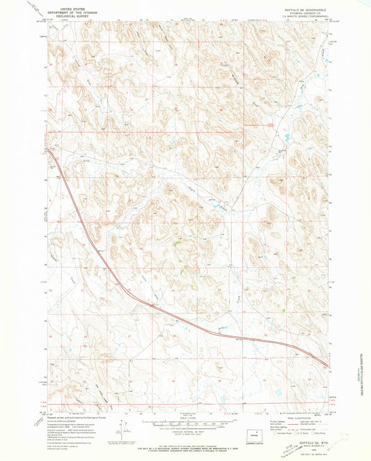 Classic USGS Buffalo SE Wyoming 7.5'x7.5' Topo Map Image