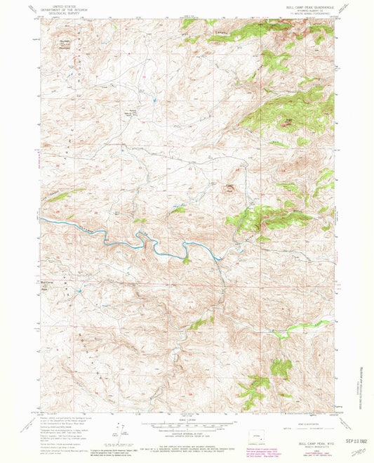 Classic USGS Bull Camp Peak Wyoming 7.5'x7.5' Topo Map Image