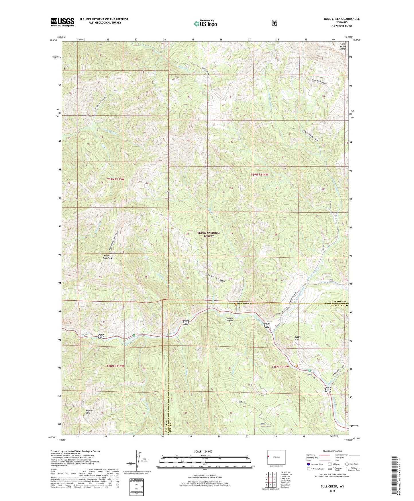 Bull Creek Wyoming US Topo Map Image