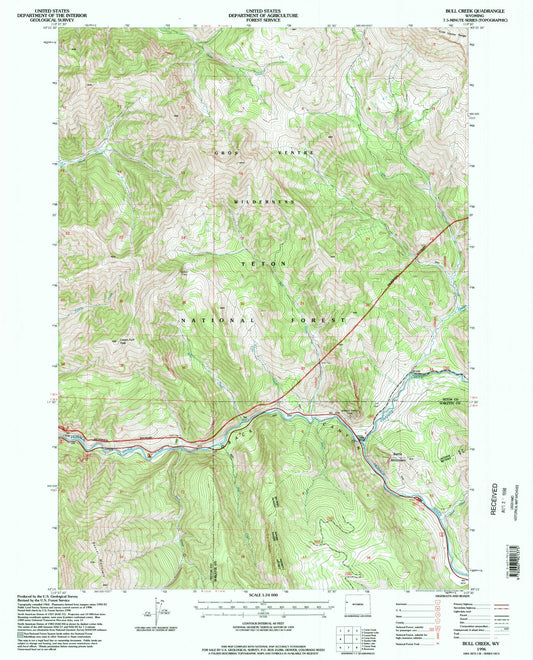 Classic USGS Bull Creek Wyoming 7.5'x7.5' Topo Map Image