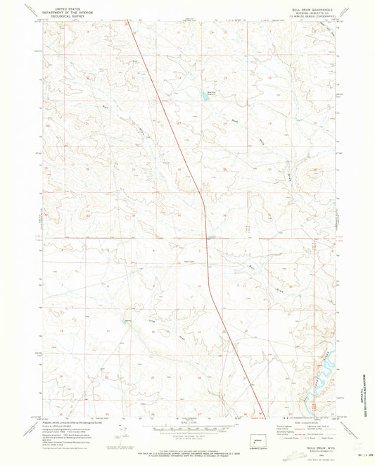 Classic USGS Bull Draw Wyoming 7.5'x7.5' Topo Map Image