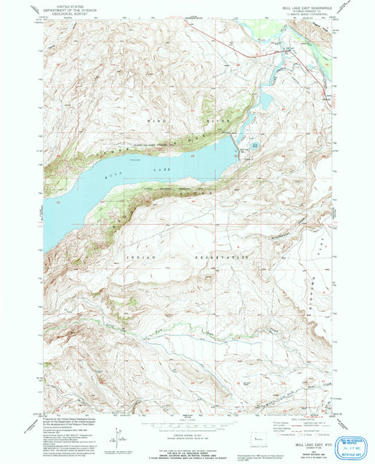 Classic USGS Bull Lake East Wyoming 7.5'x7.5' Topo Map Image